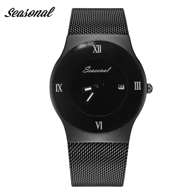 Мужские кварцевые часы Reloj Hombre деловые из стали с сеткой В миланском стиле