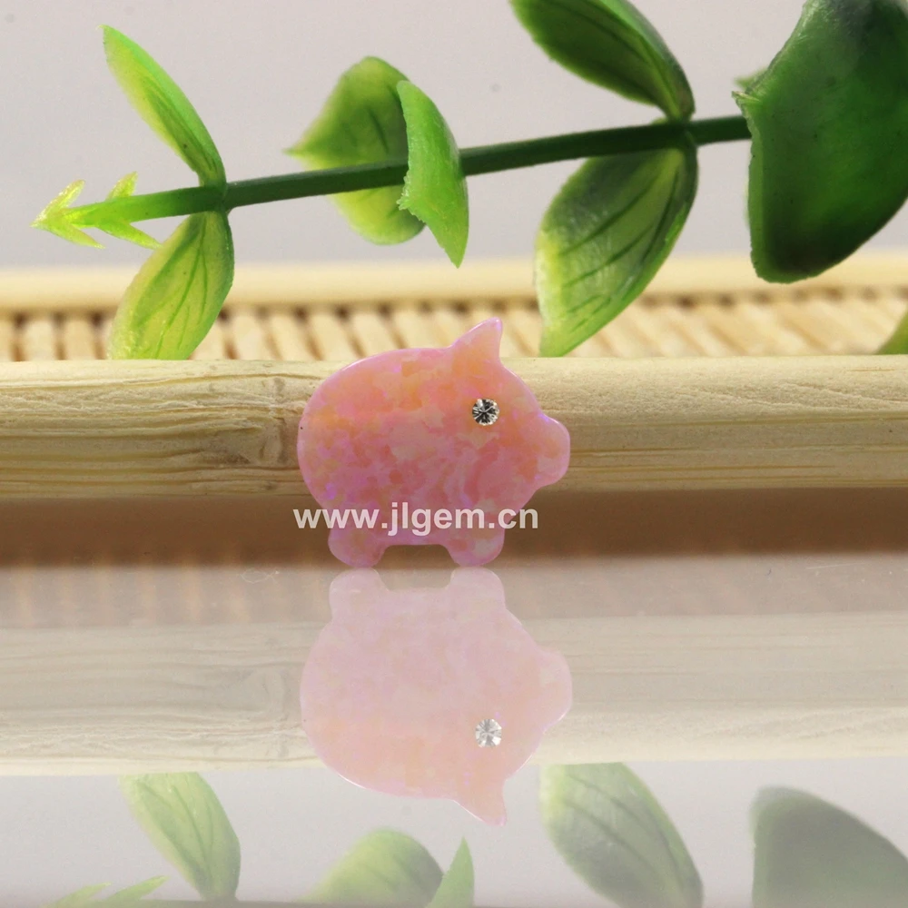 

(5pcs/lot) Piggy Shape Piglet Charm With Synthetic Opal Little Pigs Stone Free Shiping Pink Pig Opal Pendant 12x11mm Wholesale