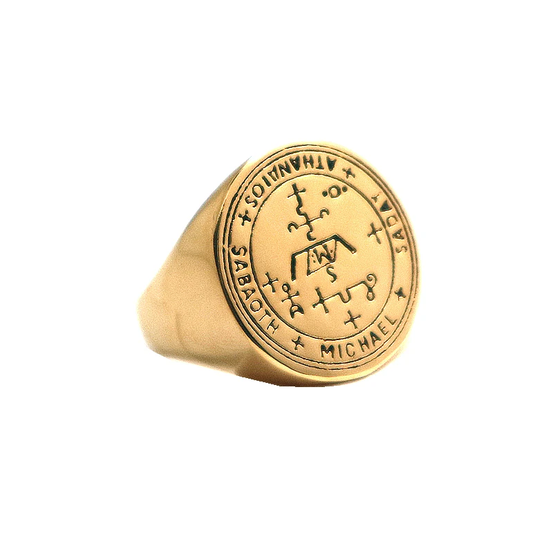 Мужские Мальчики Archangel Майкл Защита Амулет 316L Нержавеющая сталь золотое кольцо