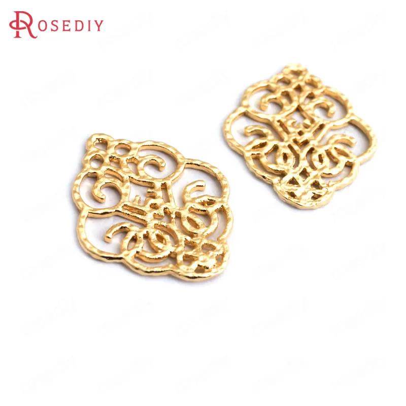 (34889)6 шт. 28x23 мм латунные оборки с узором 24 карата золотого цвета Подвески высокого