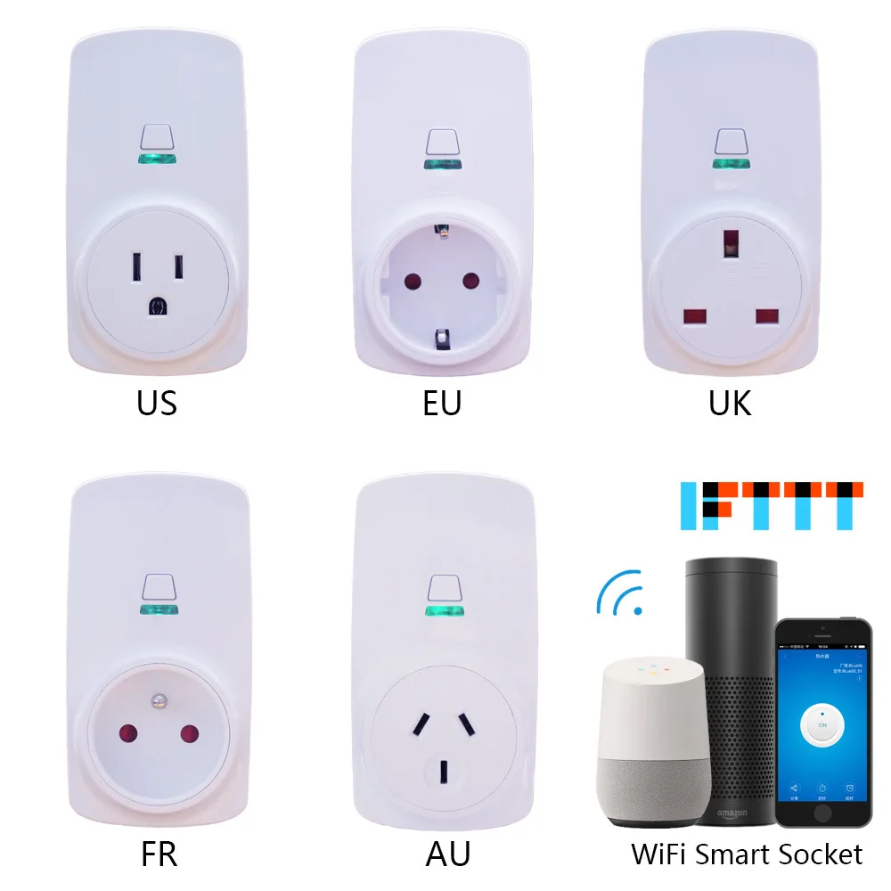 Tonbux FR/EU/US умная Wifi вилка светодиодный световой дисплей 110-250 В Поддержка Google Home/Amazon