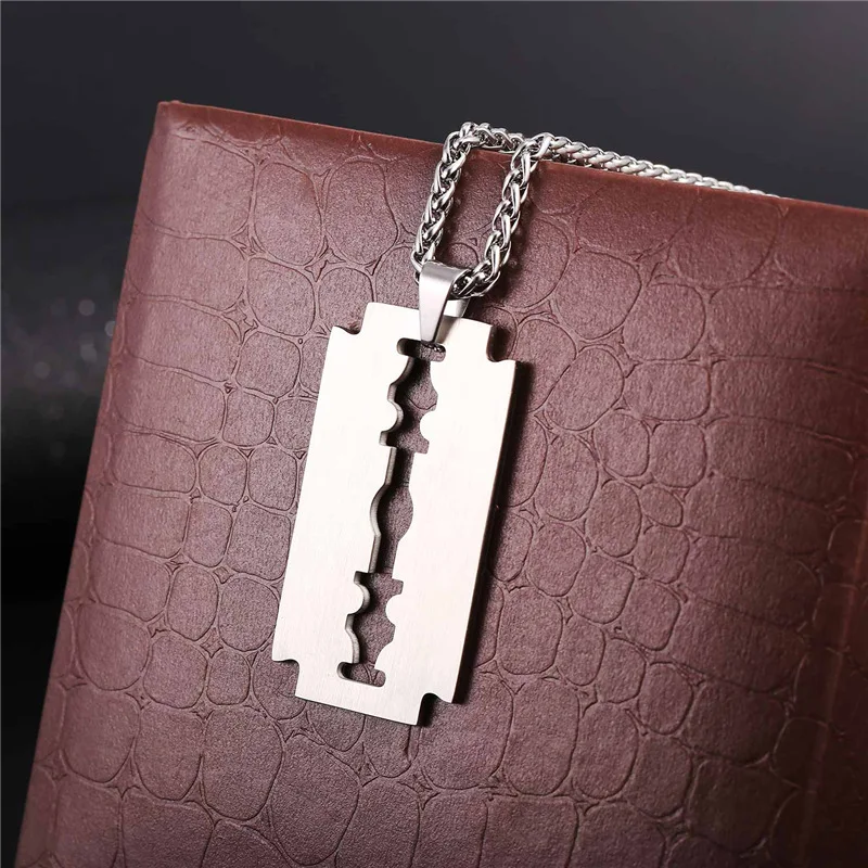 Collare Classic Shave blade Necklaces &amp Pendants Gold/Black Color Stainless Steel Wholesale Hip-hop Necklace Women Men P243 | Украшения