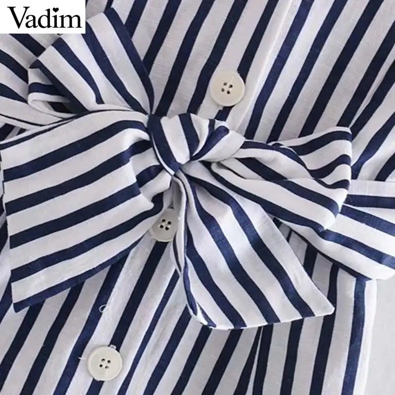 Vadim women striped print slash neck midi dress off shoulder bow tie sashes ruffled single breasted female elegant dresses QC253 | Женская