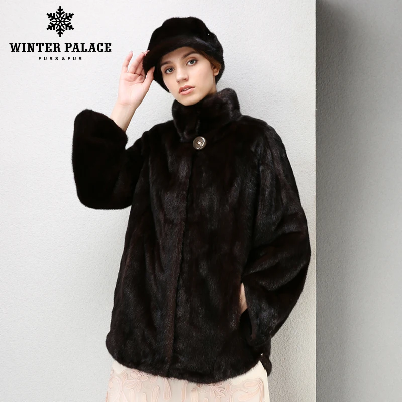 Новый стиль женская мода норковые шубы женщины Мандарин воротник Натуральный