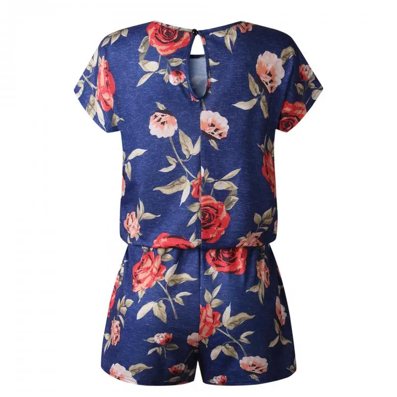 

Fashion Printed Floral Rompers Womens Jumpsuit 2020 Short Sleeve O-neck Boho Romper Jumpsuit Shorts