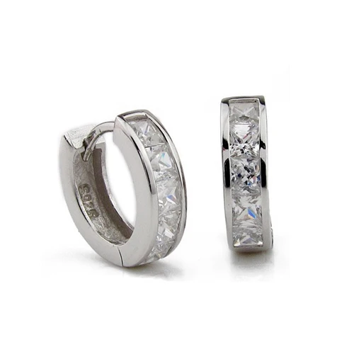Fashion Men's Silver Plated Small Round Square Rhinestone Hoop Huggie Earrings | Украшения и аксессуары