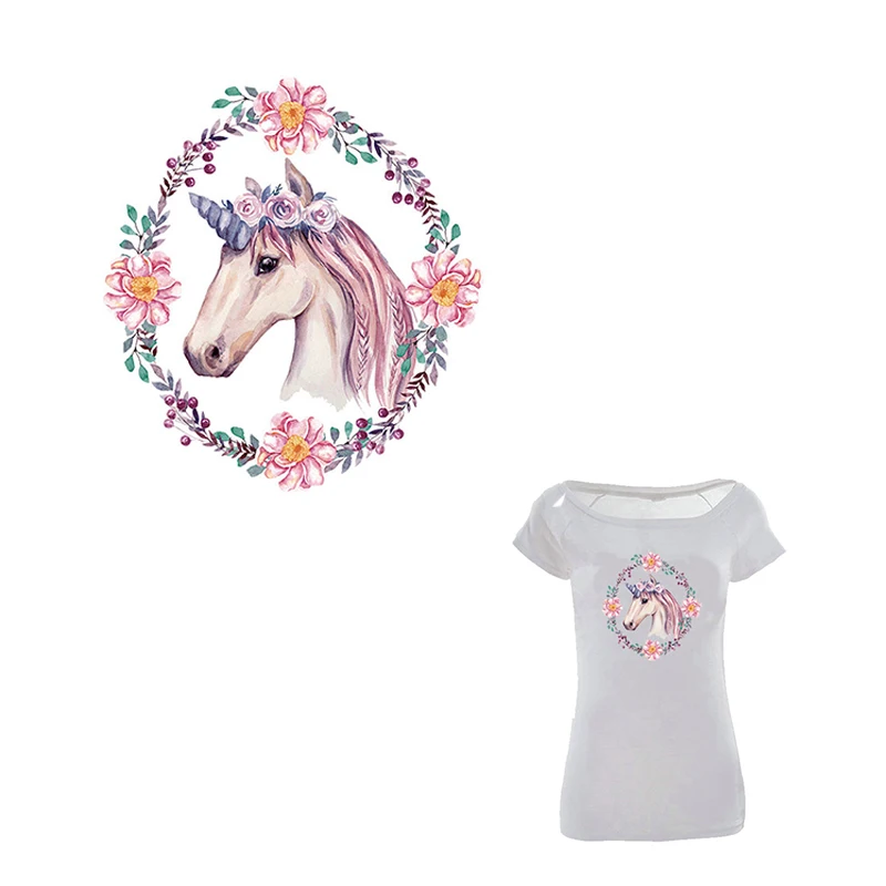 Мультфильм Розовый Единорог глажка на пластыри стикер теплопередача Пресс