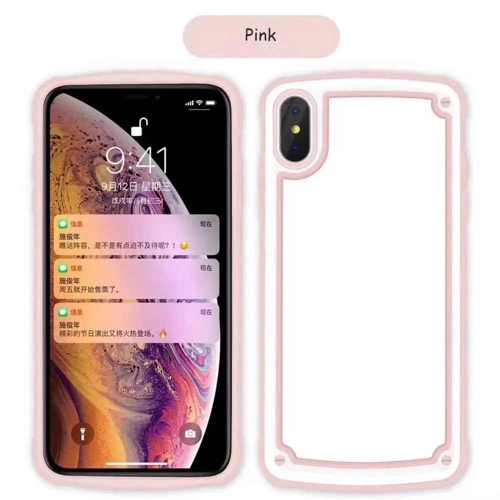Case For iPhone Xr X Xs Max Cover Korean Candy Color Transparent PC + TPU Shockproof Clear 8 7 Plus 6S |
