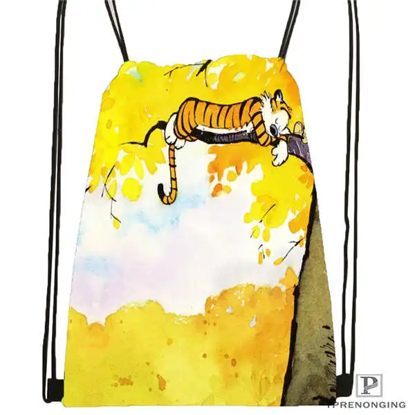 Изготовленный На Заказ calvin-and-hobbes-12@ 02-походная сумка на шнурке милый детский Ранец(черный цвет(вид сзади) 31x40 см#180611-03-120