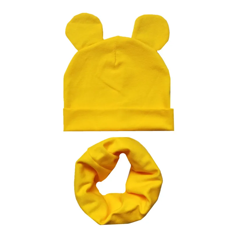 yellow Новая хлопковая детская шляпа, шарф, комплект, детский красивый комплект из шапки с ушками шапки бини шапки высокое качество для маленьких мальчиков и девочек шапки и шарфа комплект Детские шляпы реквизит для фотосессии - Цвет: yellow