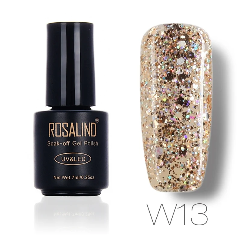 W13 ROSALIND 7 мл дизайн ногтей алмазный Блестящий Гель-лак для ногтей УФ светодиодный замачивающийся лак дизайн нужен топ и Базовое покрытие - Цвет: W13