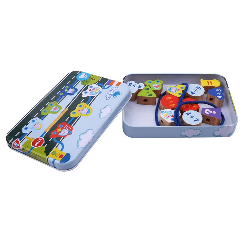 traffic Small Lacing& Stringing Wooden Beads Sea pink girls with String Packaged with Metal Box Preschool Fine Motor Skills Toys - Color: traffic