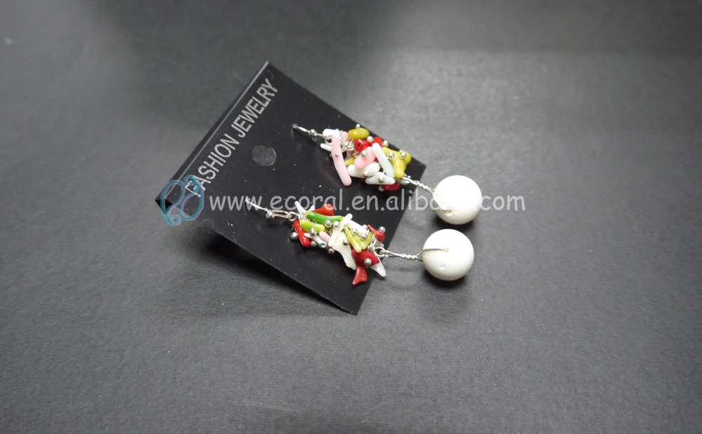 Free shipping (12pcs/lot) colorful coral handmade hook earrings dangle ball custume jewerly All the same price mixed | Украшения и