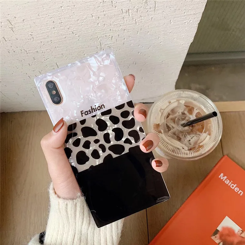 Модный Блестящий леопардовый чехол для телефона iphone X XS XR MAX квадратный глянцевый
