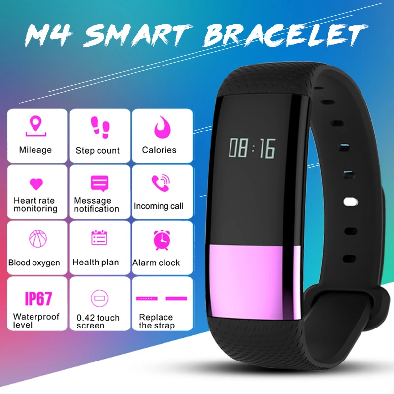 2018 Bluetooth Smart Band Водонепроницаемый монитор сердечного ритма крови Давление Фитнес