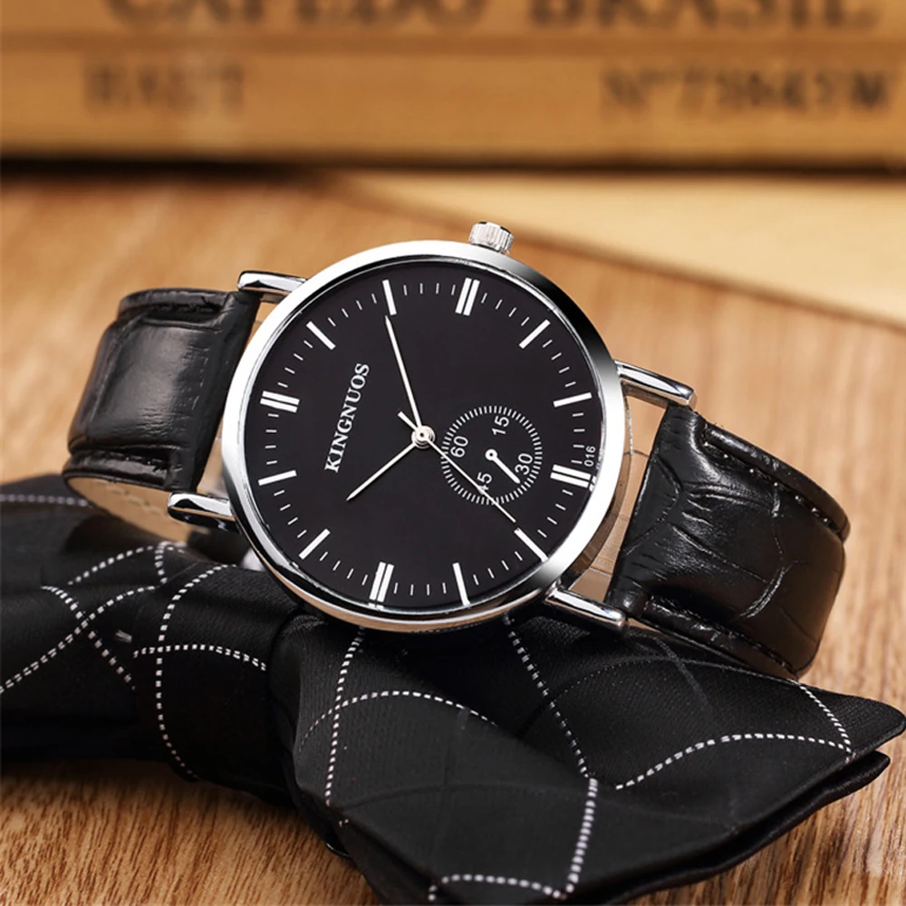 2020 модные роскошные Бизнес Кварцевые часы для мужчин кожаный ремешок черные