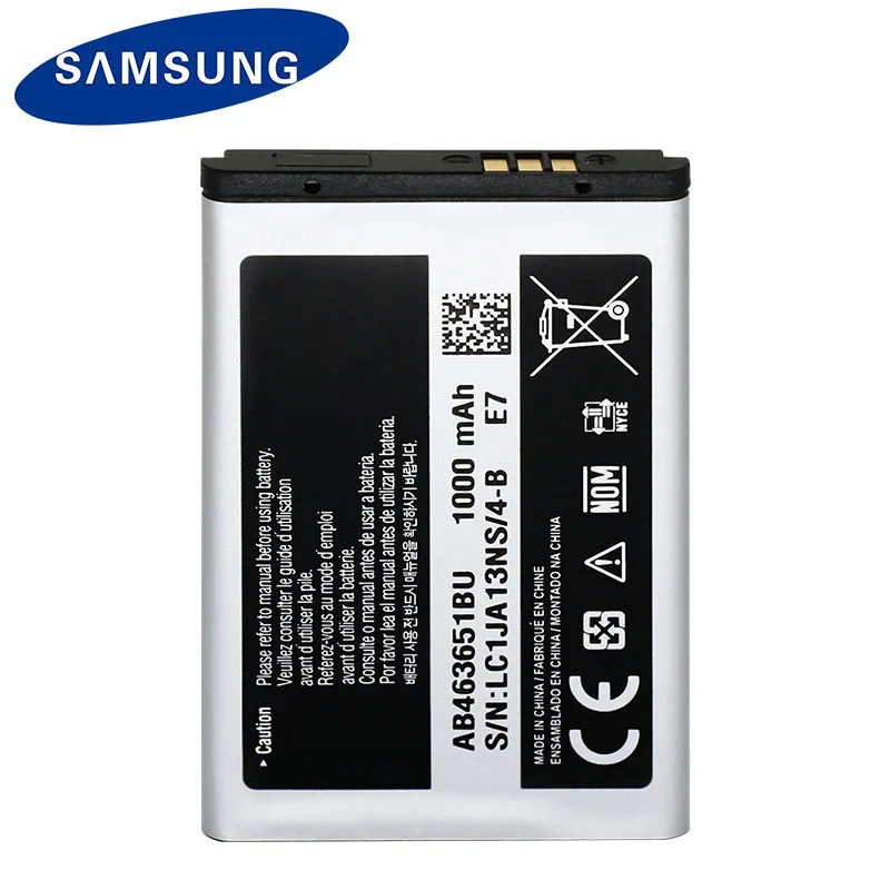 Оригинальная батарея Samsung AB463651BU для S5620I S5630C S5560C W559 J808 F339 S5296 C3322 L708E C3370 C3200 C3518 S5610 1000