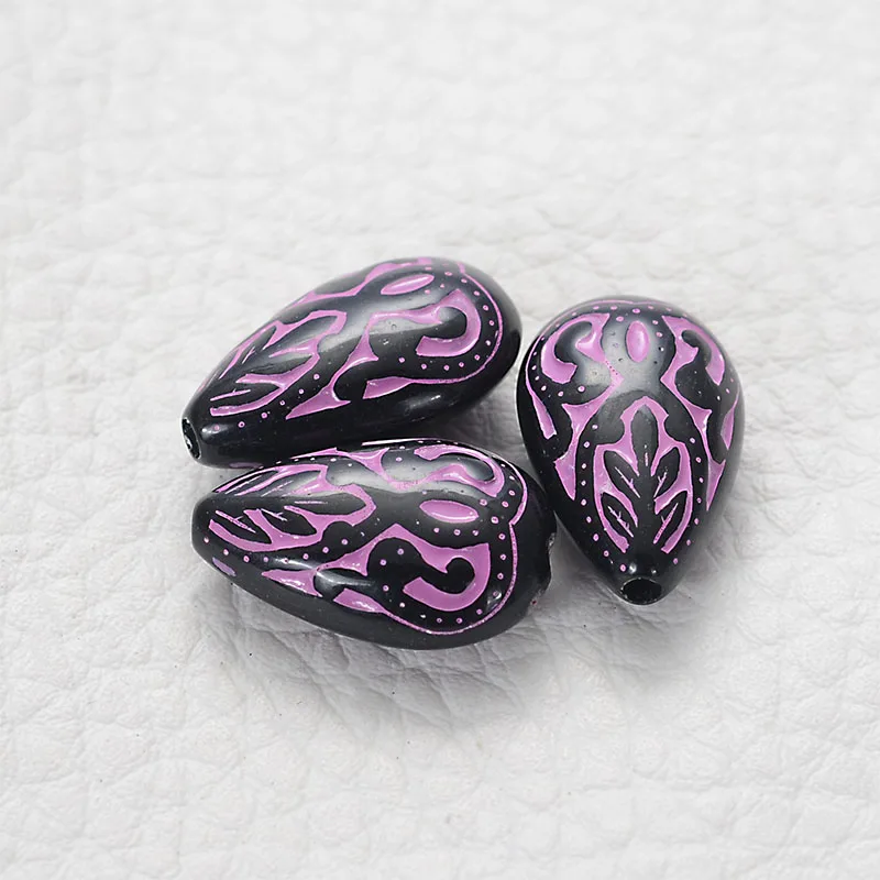 Black with Fuchia Miasol 100 шт Ретро Винтажные акриловые каплевидные бусины в форме капли Античного Дизайна для рукоделия, аксессуары для изготовления ювелирных изделий - Цвет: Black with Fuchia