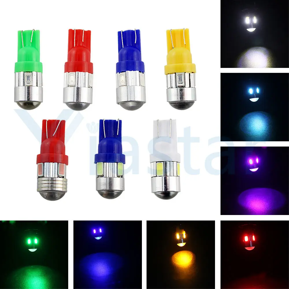 Yiastar 100 шт. T10 6SMD 5630 Светодиодные алюминиевые Объективы 6 SMD 5730 194 W5W фотолампы Белый