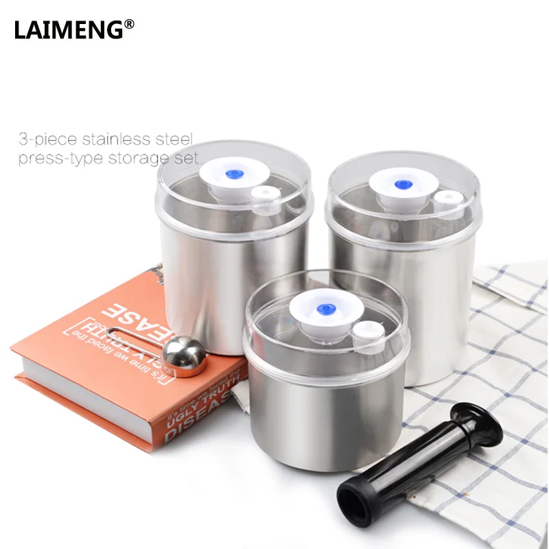 Laimeng Food Grade Vacuum Canister For Sealer Packaging Machine Fresh Stainless Set 1300ML+1000ML+700ML S165R | Бытовая техника