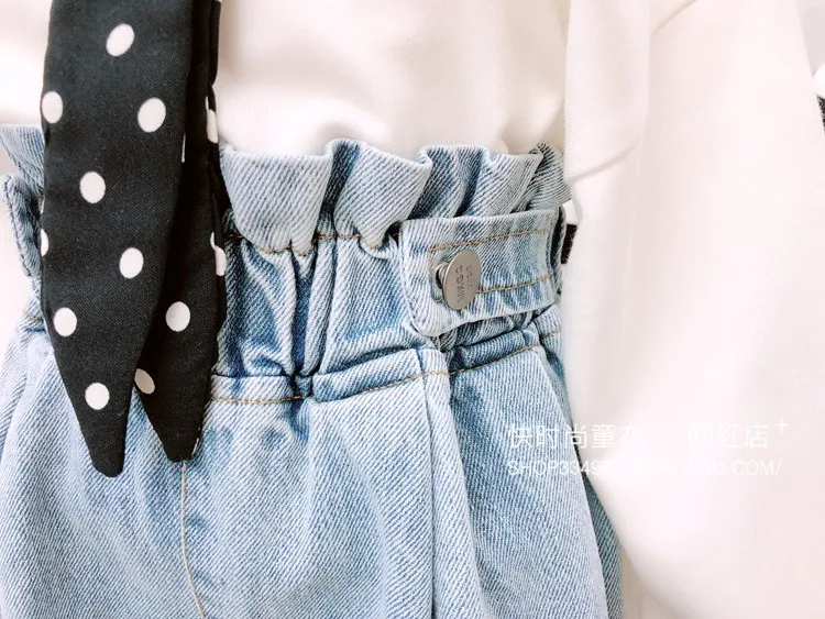 Новая весенняя детская одежда для девочек светлые брюки клеш с высокой талией