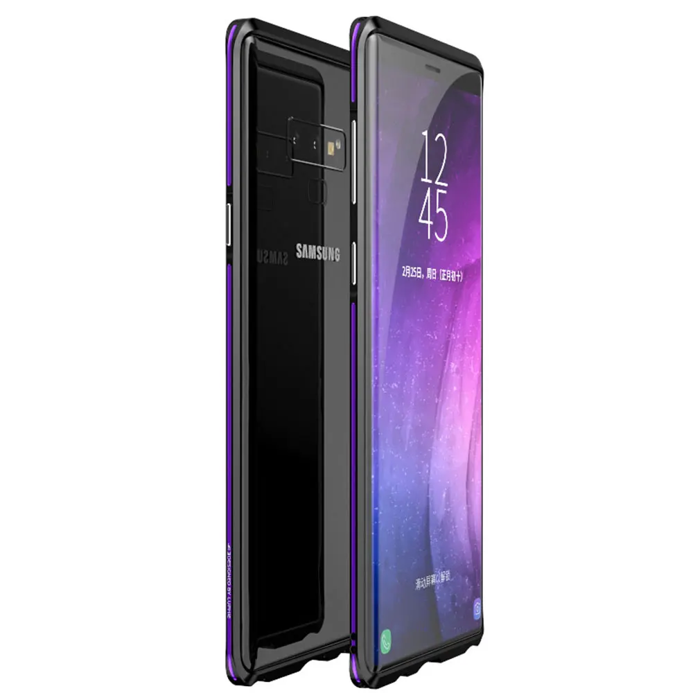 Изогнутый металлический бампер Luphie для samsung Galaxy Note 9 чехол Note 8 для iphone X Xs Max Xr 8 7 Plus Ультратонкий алюминиевый корпус - Цвет: Black Purple