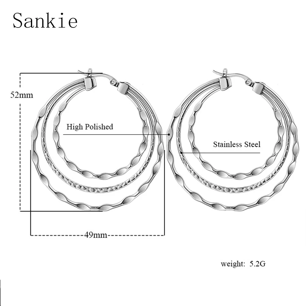 Sankie Stainless Steel Round Hoop Earrings For Women Gold Color Big Circle Wholesale Trendy Statement Jewelry | Украшения и