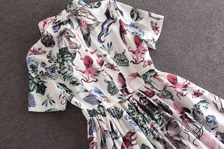 2015 Summer Style Fashion Leisure Short Sleeve Dress Lapel Printing Slim Dresses Q08 | Женская одежда