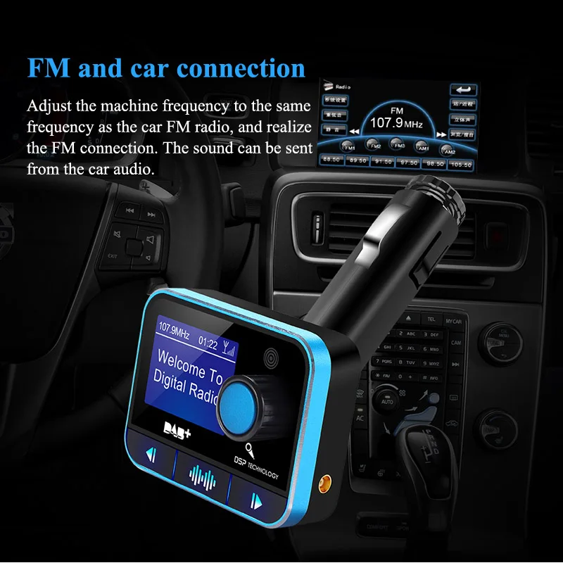 JaJaBor DAB FM передатчик Bluetooth автомобильный комплект громкой связи 3,5 мм AUX аудио MP3 плеер DAB цифровой аудио вещания автомобильный радиоприемник