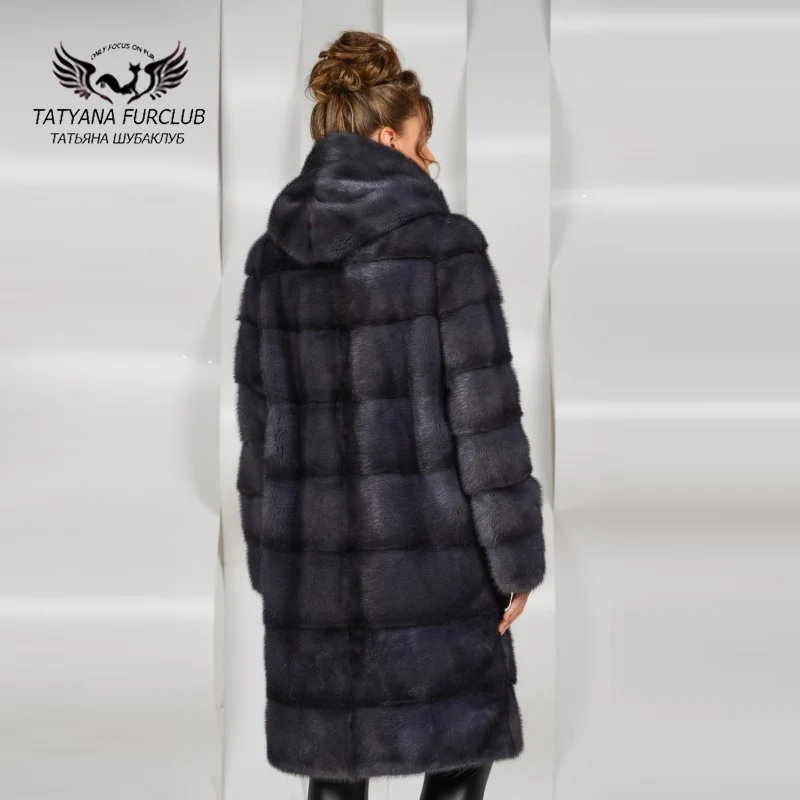 Tatyana Furclub Роскошная длинная норковая шуба с капюшоном, настоящая шуба из натурального меха, женская шуба женская куртка, норковая шуба