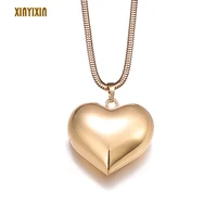 exaggerated gold big heart pendant necklace women simple geometric heart long necklace secret message locket fashion jewelry new