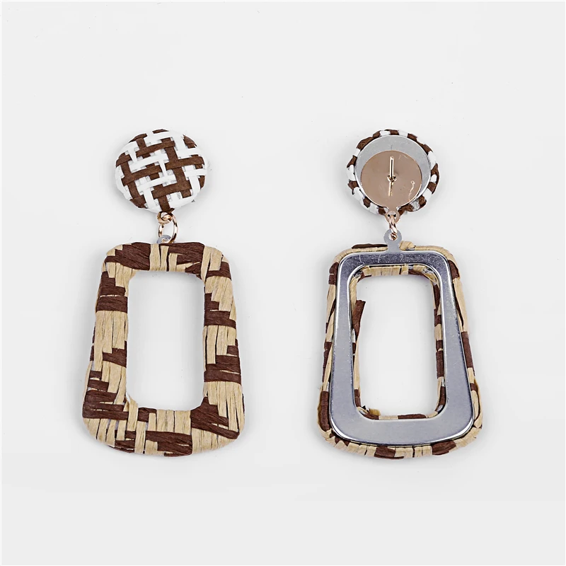 THRWELL ручной работы ротанга плетеная из соломы Висячие серьги для женщин Сквайр