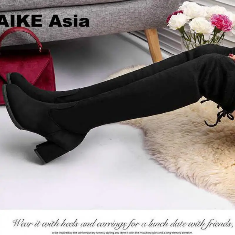 2019 Women Casual Over The Knee Boots Shoes Winter Female Round Toe Platform High Heels Pumps Warm Snow Mujer W391 | Обувь