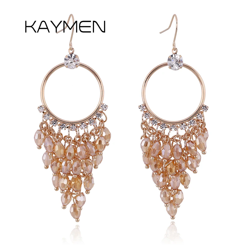 

New Arrival Handmade Crystals Bohemian Statement Earrings Gold Color Beads Drop Earrings for Women Wholesale