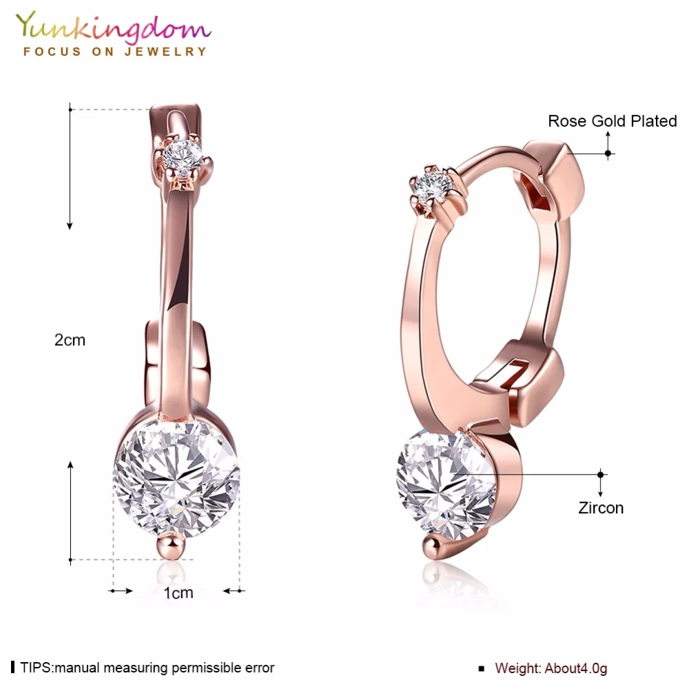 Yunkingdom Простой Круглый кубический цирконий розовое золото цвет брендовые серьги