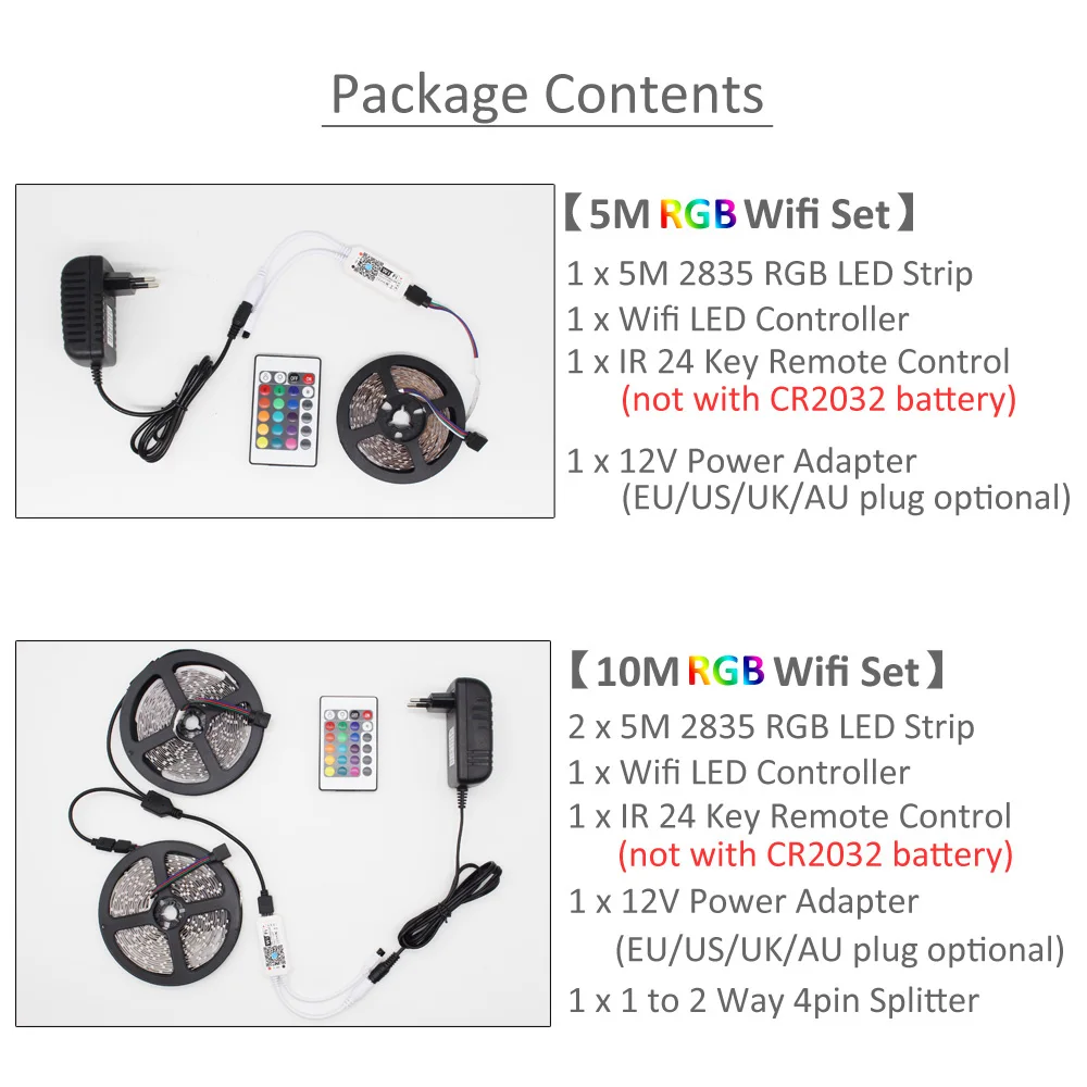 Светодиодная лента с регулируемой яркостью Wi-Fi 12 В RGB SMD 3528 водонепроницаемый