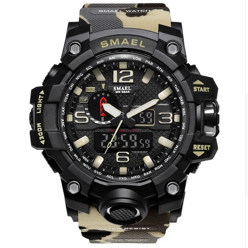 SMAEL Dual Time камуфляжные военные электронные мужские часы G стильные модные спортивные ударные армейские часы мужские светодиодный Электронные наручные часы - Цвет: Camo Khaki