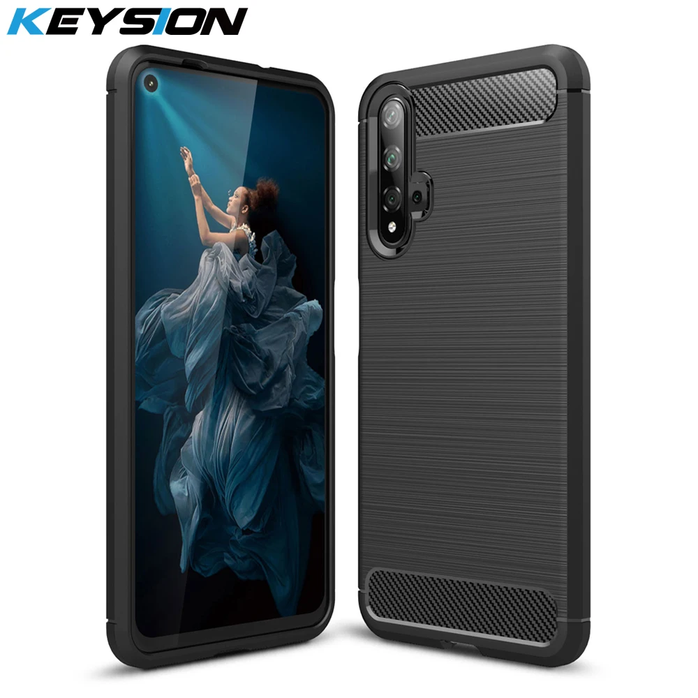 KEYSION Phone Case for Huawei Honor 20 Pro Carbon Fiber Cover Shock Absorption Soft TPU Protection back cover 20Pro | Мобильные