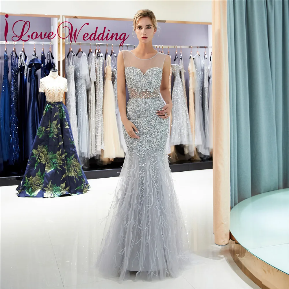 ILoveWedding Новое поступление вечернее платье прозрачный овальный вырез горловины