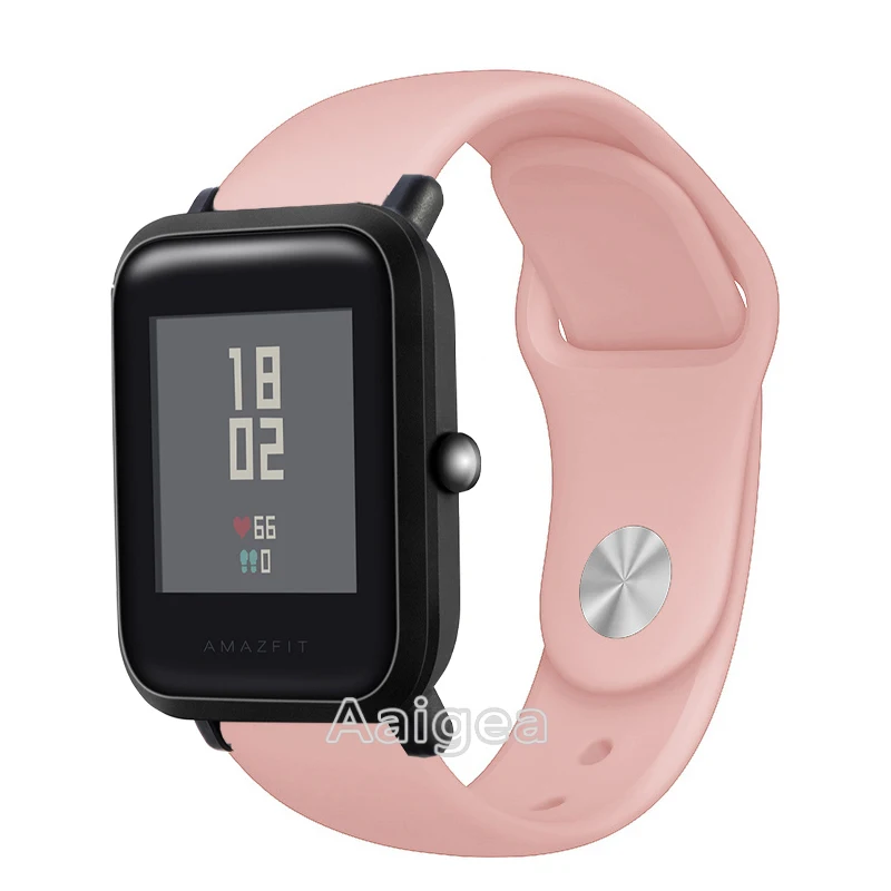Модный силиконовый ремешок для часов для Xiaomi Huami Amazfit Bip BIT PACE Lite, Молодежный сменный спортивный браслет 20 мм, ремешок на запястье - Цвет ремешка: Розовый