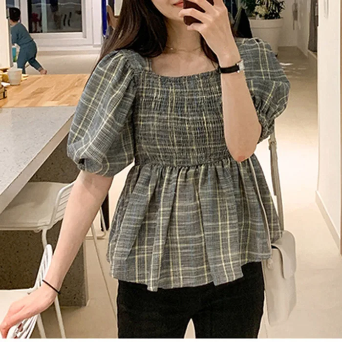 Летние Короткие топы женская модная повседневная винтажная блузка рубашка