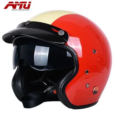 2 AMU moto rcycle Ретро Винтажные шлемы стекловолокно chooper велосипедный шлем 3/4 Половина лица Мото шлем - Цвет: 2