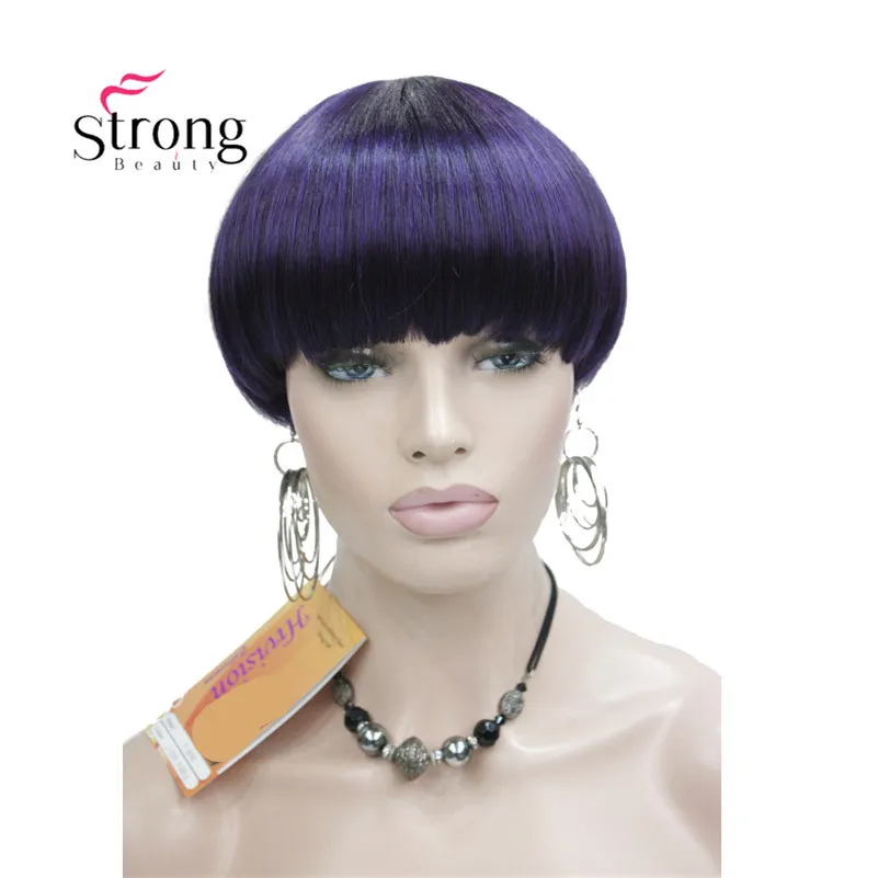 StrongBeauty короткий прямой фиолетовый выделенный боб с челкой синтетический парик выбор цвета