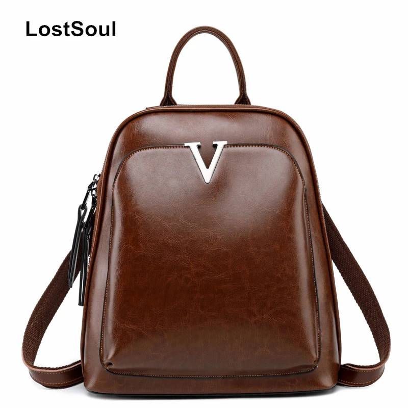 Модные Винтажные сумки AL с камнями V образные рюкзак из масляной вощеной кожи для