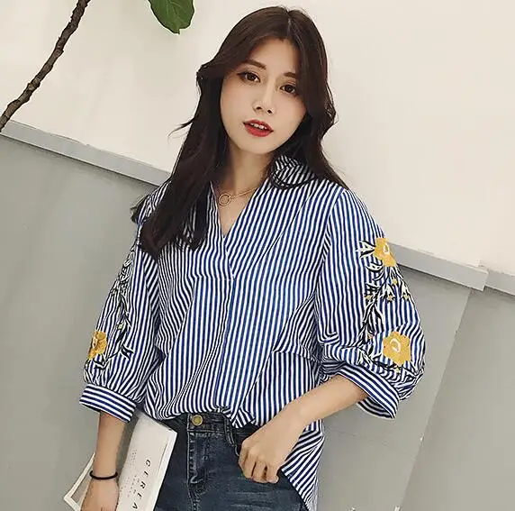 Кэрол Дневники Для женщин фонарь рукав вышитый цветок белая рубашка женская