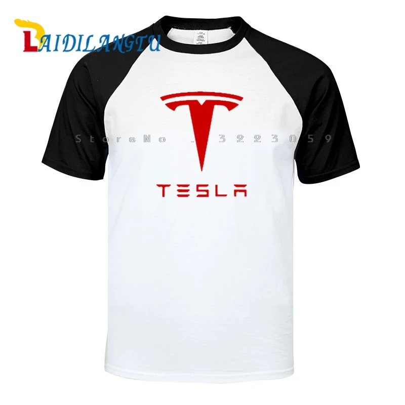 Мужская футболка с принтом Tesla Повседневная рукавом реглан и круглым вырезом