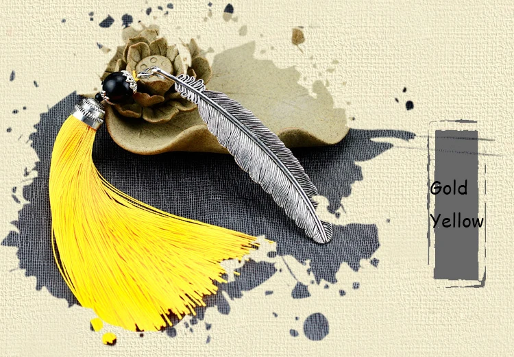 Gold Yellow Классическая кисточка перо металлическая Закладка китайский стиль Книга маркеры рождественские подарки для учителя студенческий приз школьные принадлежности - Цвет: Gold Yellow