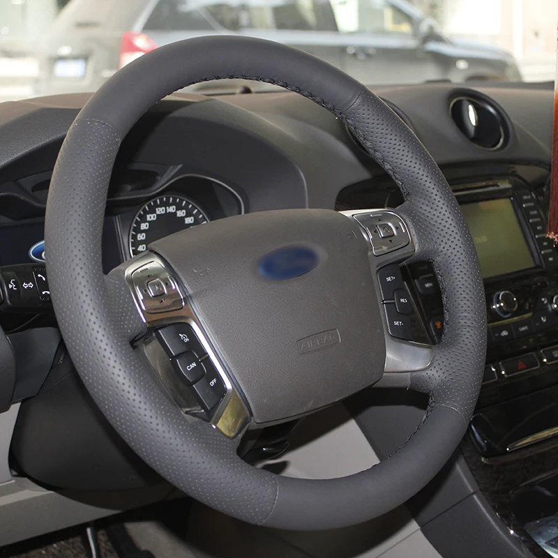 Чехол на руль автомобиля BANNIS прошитый вручную из черной кожи для Ford Mondeo 2007 2012