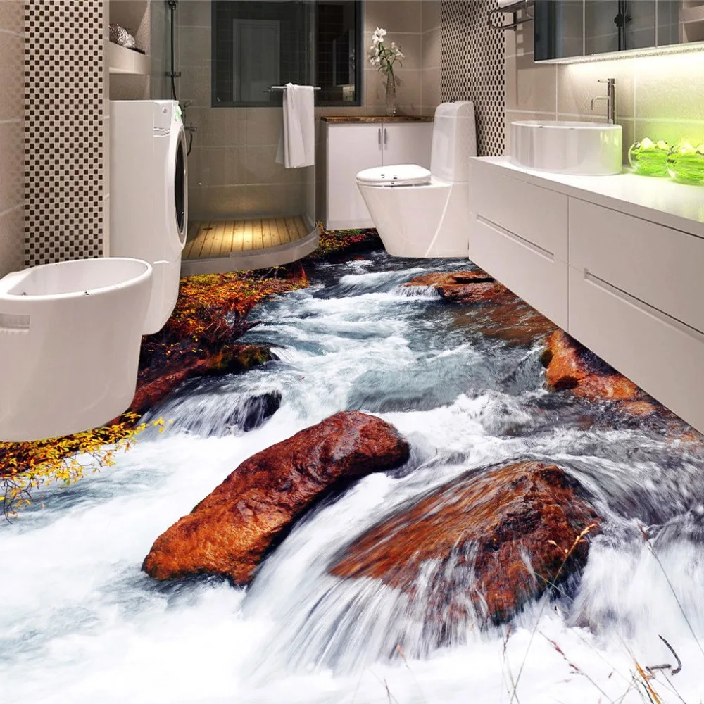 

Custom 3D Floor Wallpaper Bathroom Toilet Bedroom PVC Floor Sticker Decor Waterproof Self-adhesive Vinyl Wallpaper Murals 3D