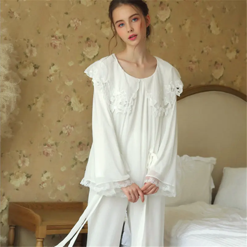 Винтаж Раффлед пижамный комплект осень пижамы Пижама Femme Для женщин домашняя